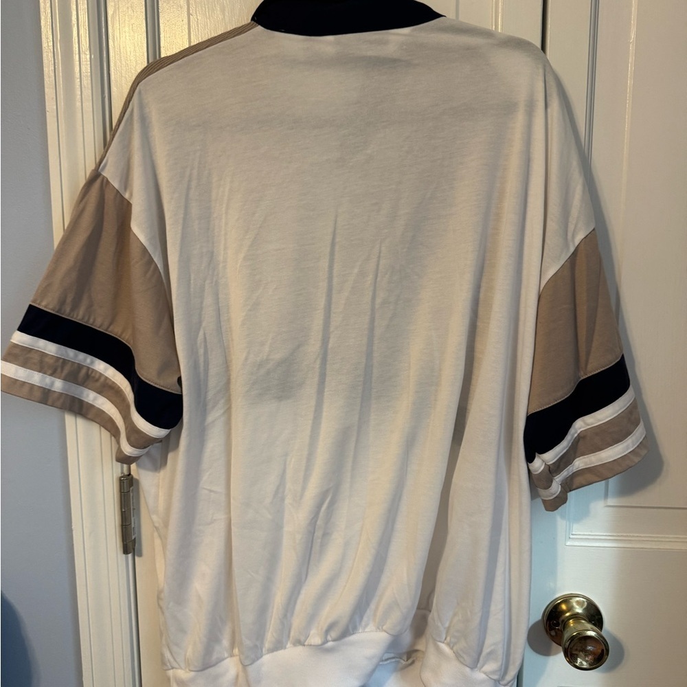 Classic Men's Striped Polo Shirt - Tan, Navy, and White. Versatile! Like new! - Picture 9 of 10